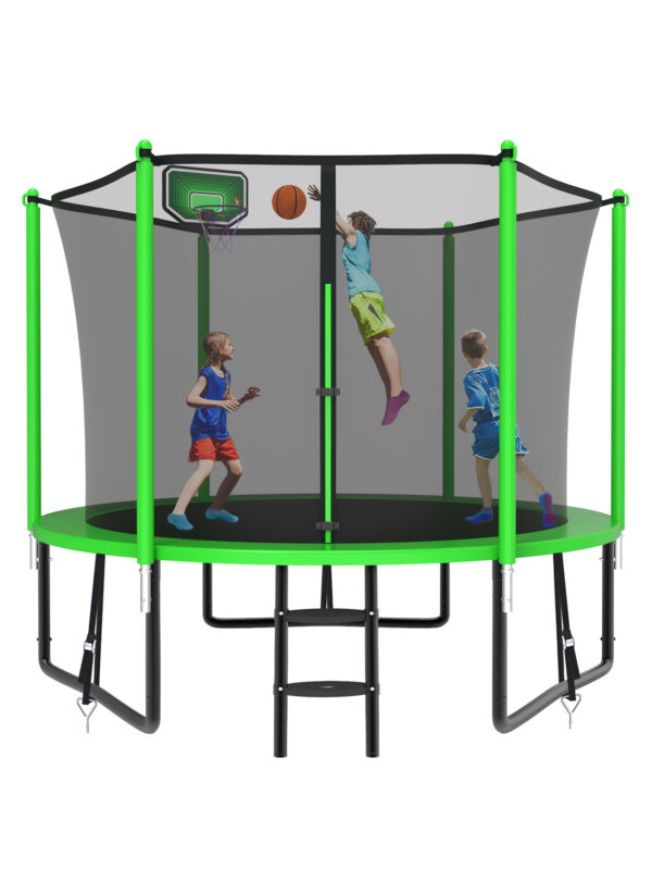 Alpha Series Trampoline with Basketball Hoop Green - 10FT