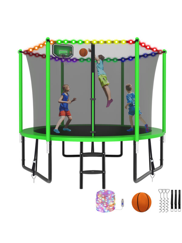 Alpha Series Trampoline with Basketball Hoop and Light Green - 10FT