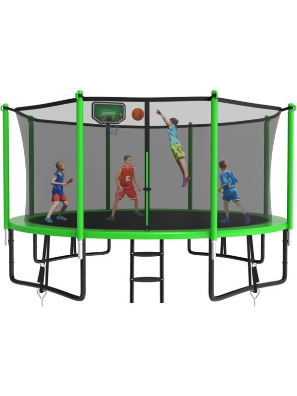 Alpha Series Trampoline with Basketball Hoop Green - 12FT