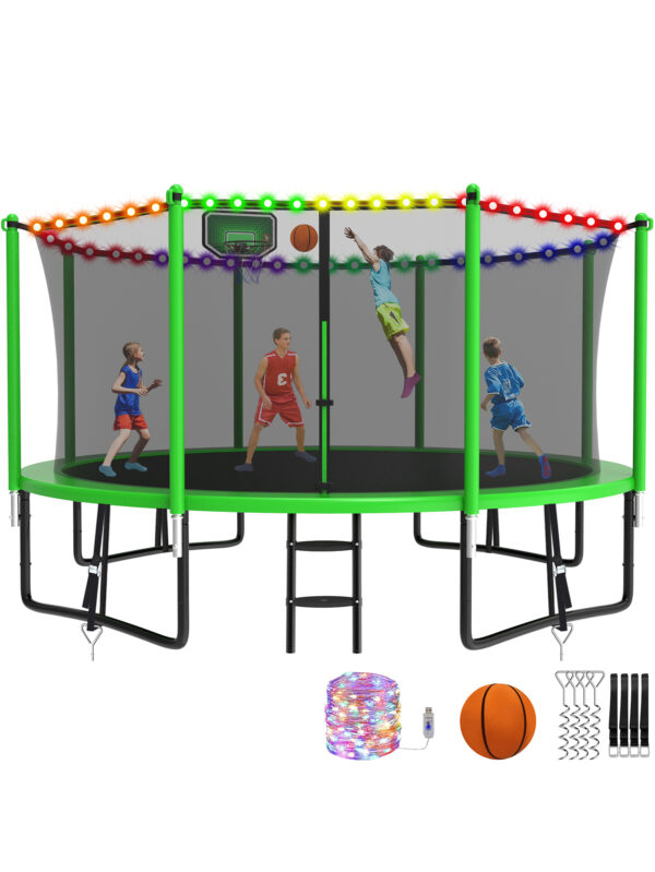 Alpha Series Trampoline with Basketball Hoop and Light Green - 12FT