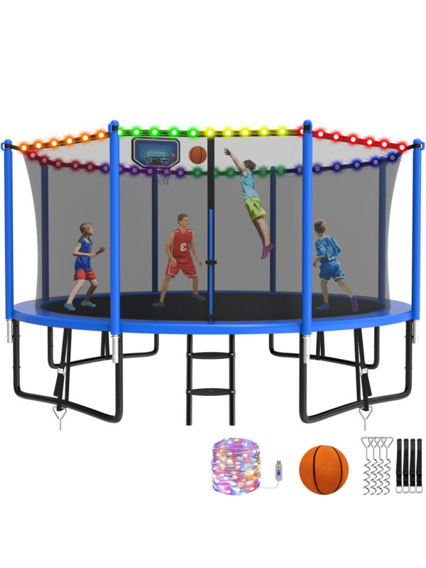 Alpha Series Trampoline with Basketball Hoop and Light Blue - 12FT