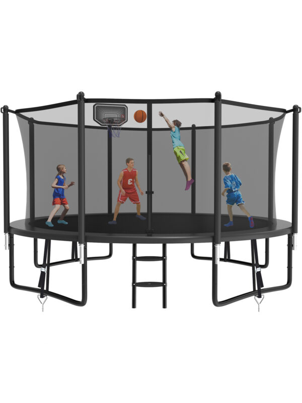 Alpha Series Trampoline with Basketball Hoop Black - 12FT