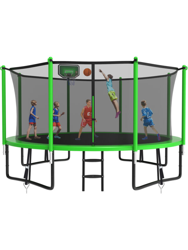 Alpha Series Trampoline with Basketball Hoop Green - 14FT
