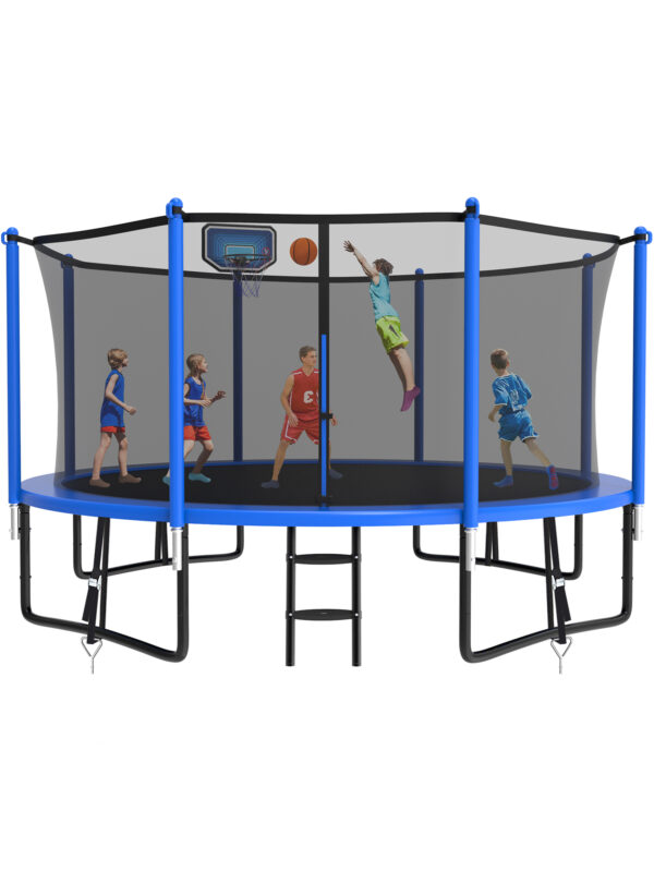 Alpha Series Trampoline with Basketball Hoop Blue - 14FT
