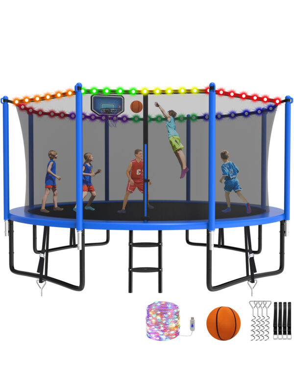 Alpha Series Trampoline with Basketball Hoop and Light Blue - 14FT