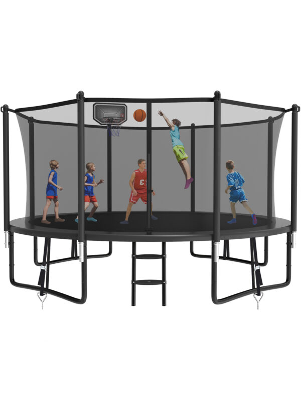 Alpha Series Trampoline with Basketball Hoop Black - 14FT