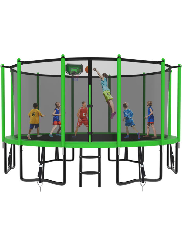 Alpha Series Trampoline with Basketball Hoop Green - 15FT