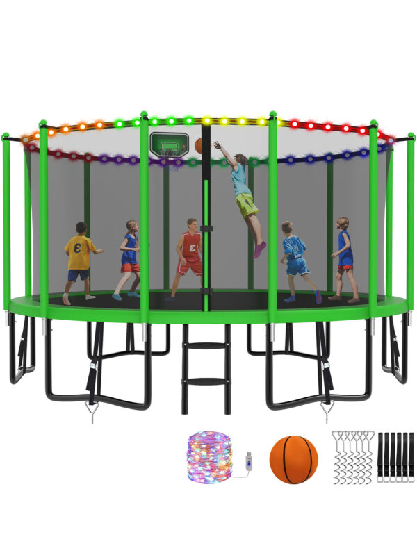 Alpha Series Trampoline with Basketball Hoop and Light Green - 15FT