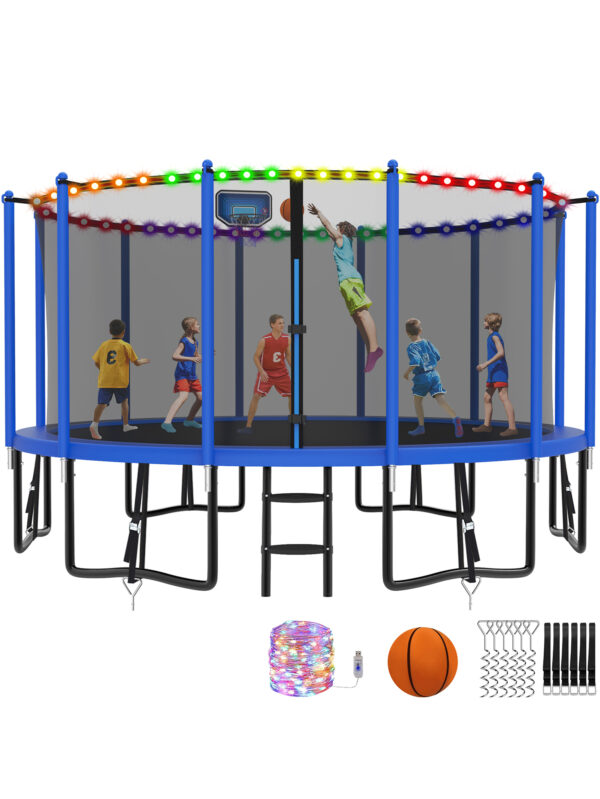 Alpha Series Trampoline with Basketball Hoop and Light Blue - 15FT