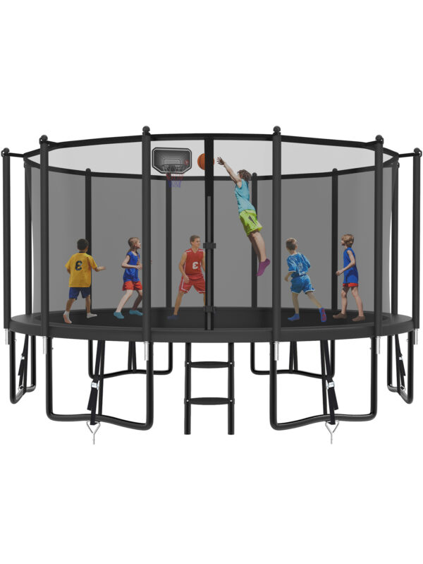 Alpha Series Trampoline with Basketball Hoop Black - 15FT