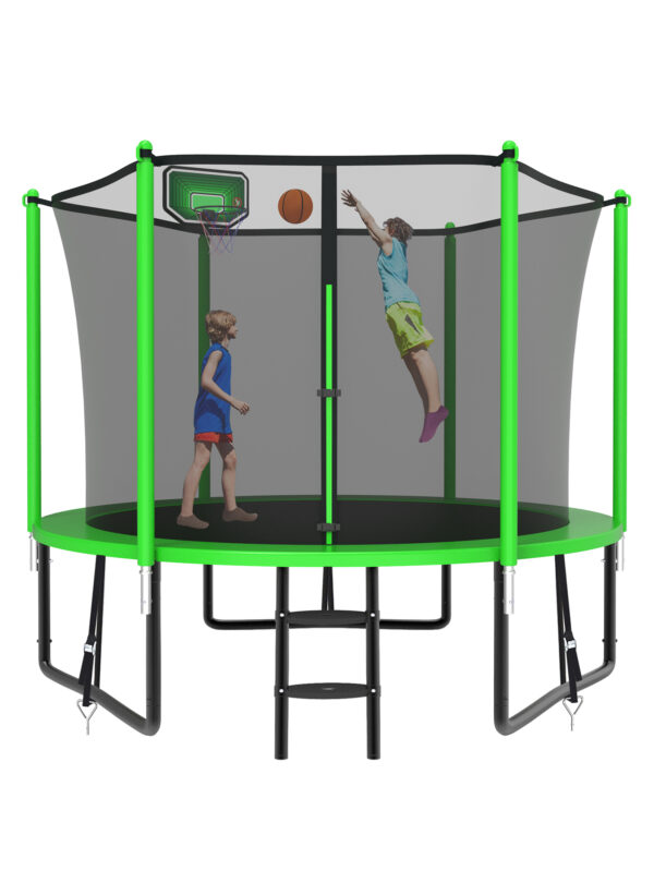 Alpha Series Trampoline with Basketball Hoop Green - 8FT