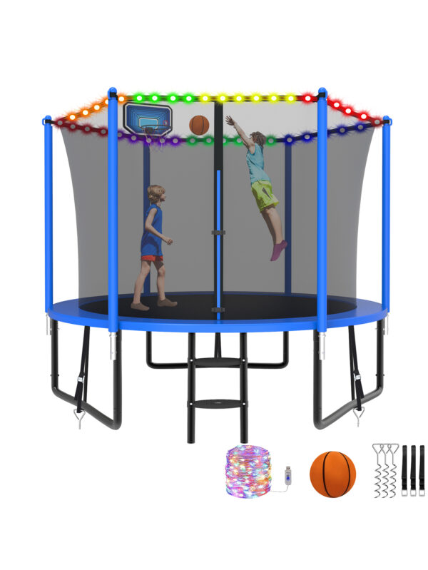Alpha Series Trampoline with Basketball Hoop and Light Blue - 8FT