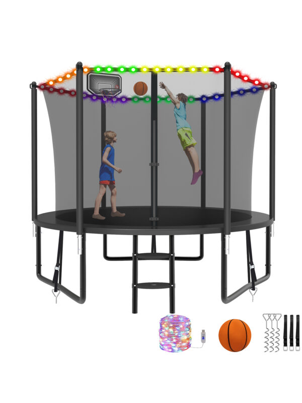 Alpha Series Trampoline with Basketball Hoop and Light Black - 8FT