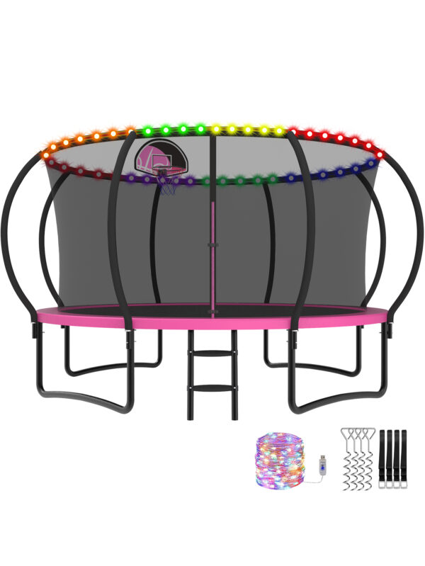 Beta Series Trampoline with Basketball Hoop and Light Pink - 12FT