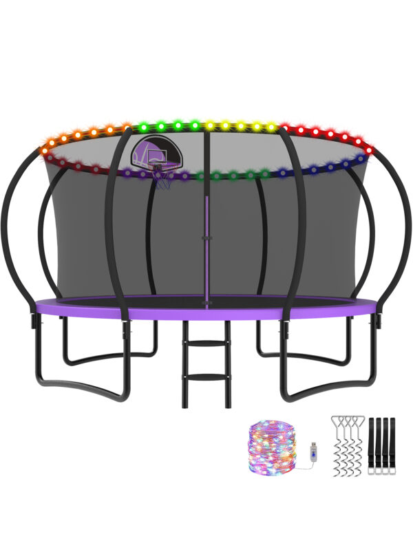 Beta Series Trampoline with Basketball Hoop and Light Purple - 14FT