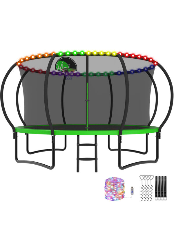 Beta Series Trampoline with Basketball Hoop and Light Green - 14FT