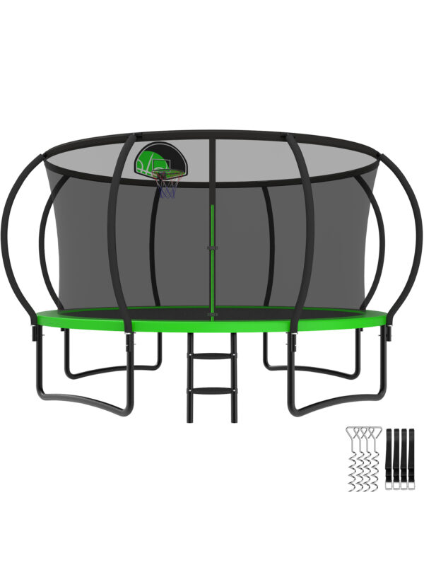 Beta Series Trampoline with Basketball Hoop Green - 14FT