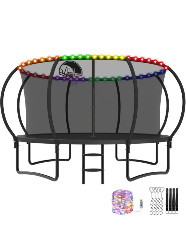 Beta Series Trampoline with Basketball Hoop and Light Black - 12FT