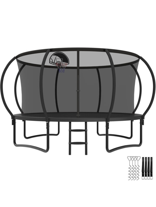 Beta Series Trampoline with Basketball Hoop Black - 14FT