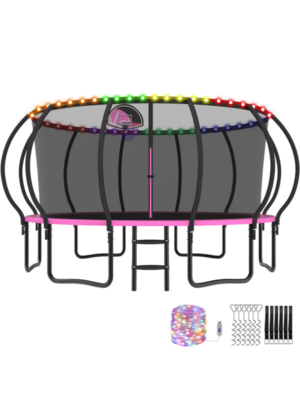 Beta Series Trampoline with Basketball Hoop and Light Pink - 15FT