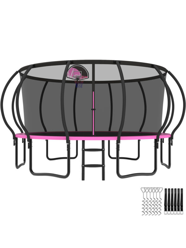 Beta Series Trampoline with Basketball Hoop Pink - 15FT