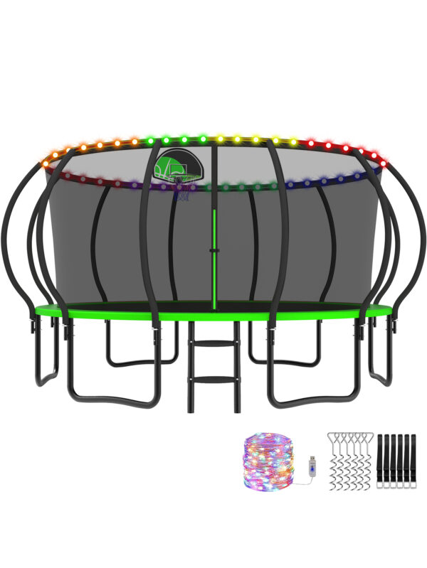 Beta Series Trampoline with Basketball Hoop and Light Green - 15FT
