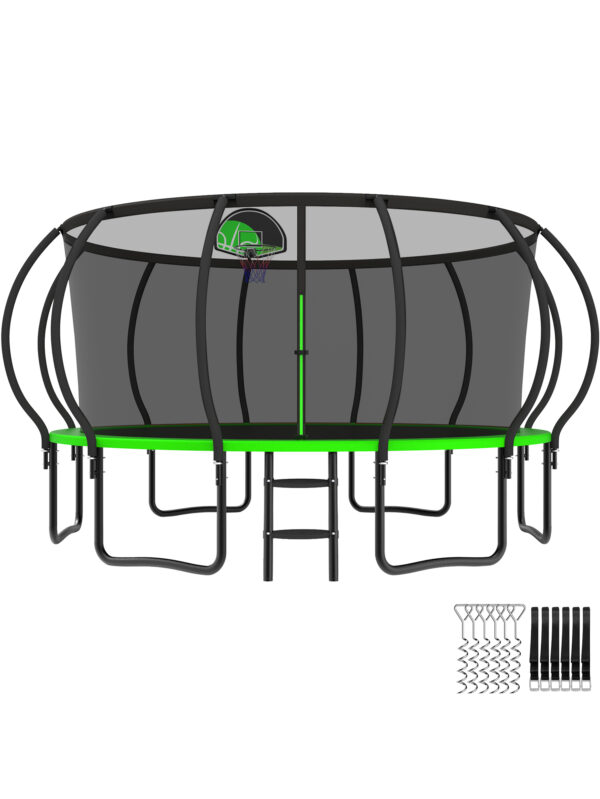 Beta Series Trampoline with Basketball Hoop Green - 15FT