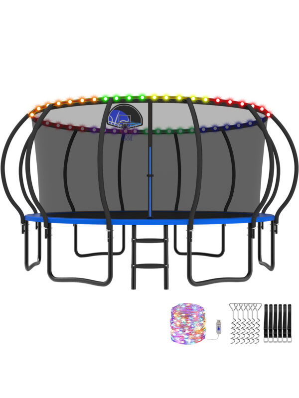 Beta Series Trampoline with Basketball Hoop and Light Blue - 15FT