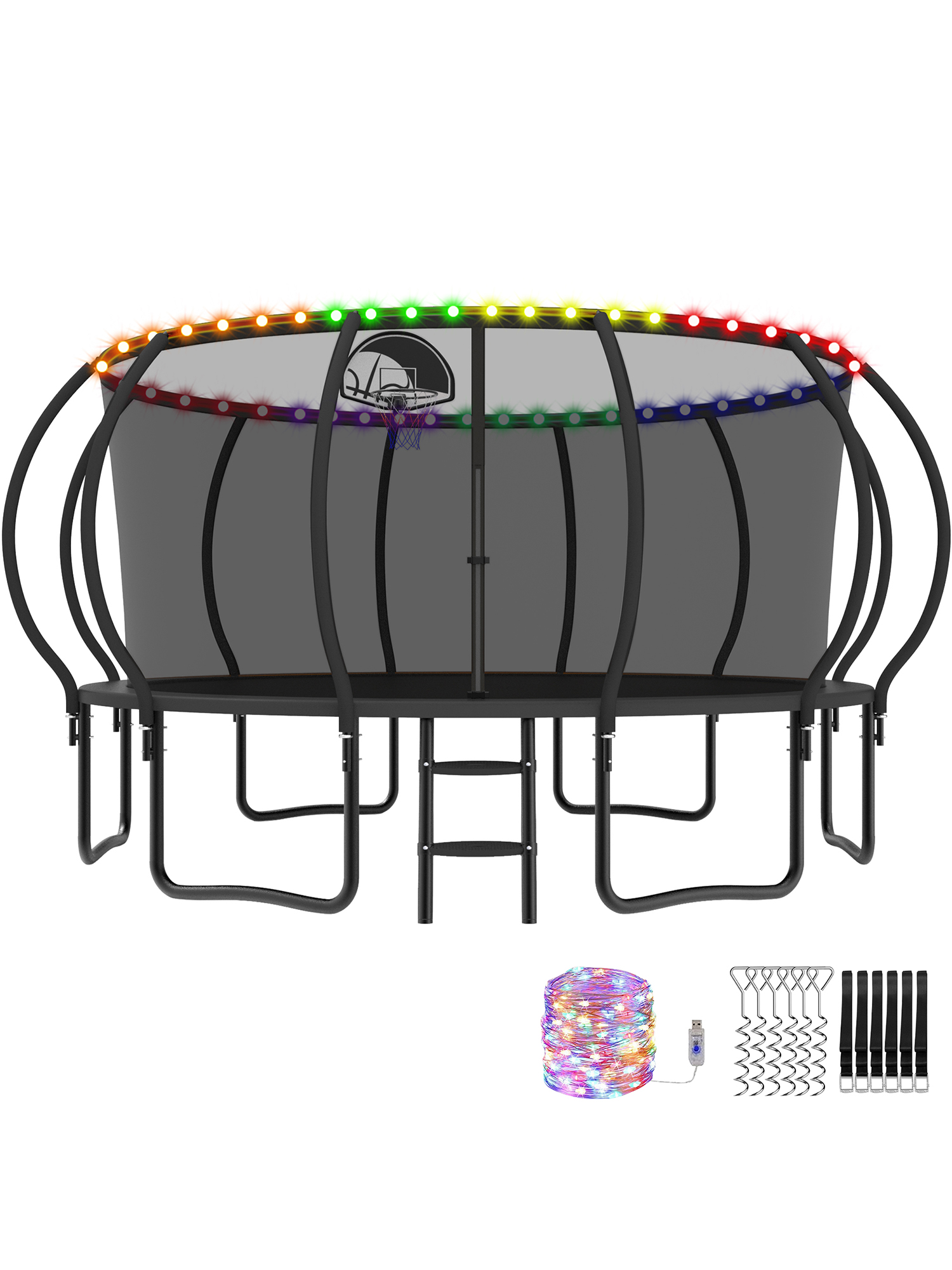 Beta Series Trampoline with Basketball Hoop and Light Black - 15FT
