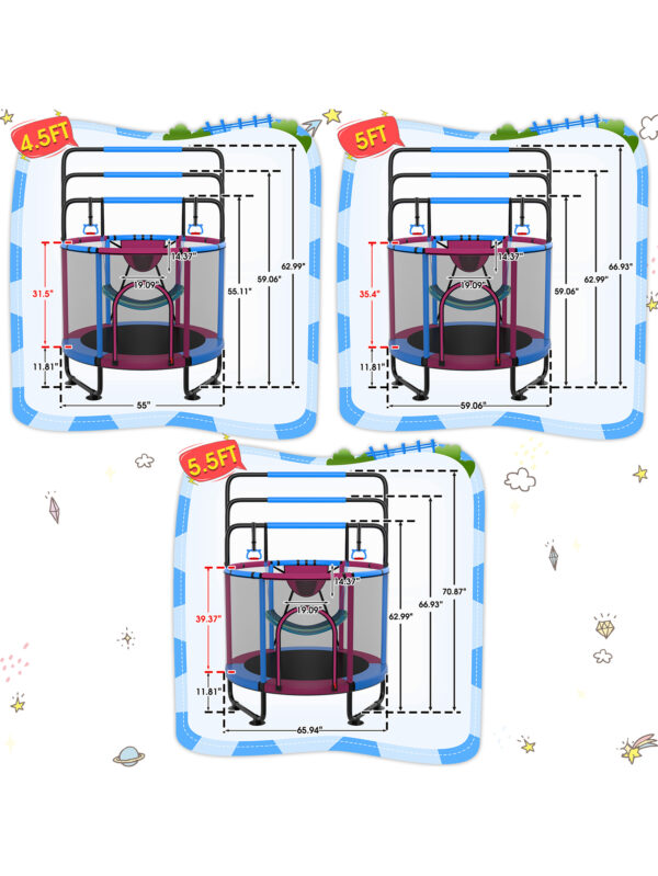 Delta Series Trampoline with Basketball Hoop, Swing and Adjustable Gymnastics Bar	Rose - 55IN