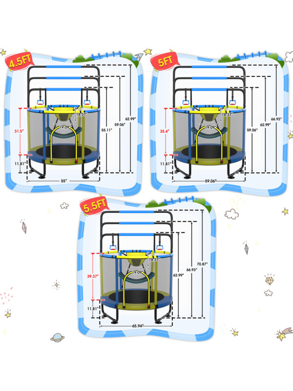 Delta Series Trampoline with Basketball Hoop, Swing and Adjustable Gymnastics Bar	Yellow - 5FT