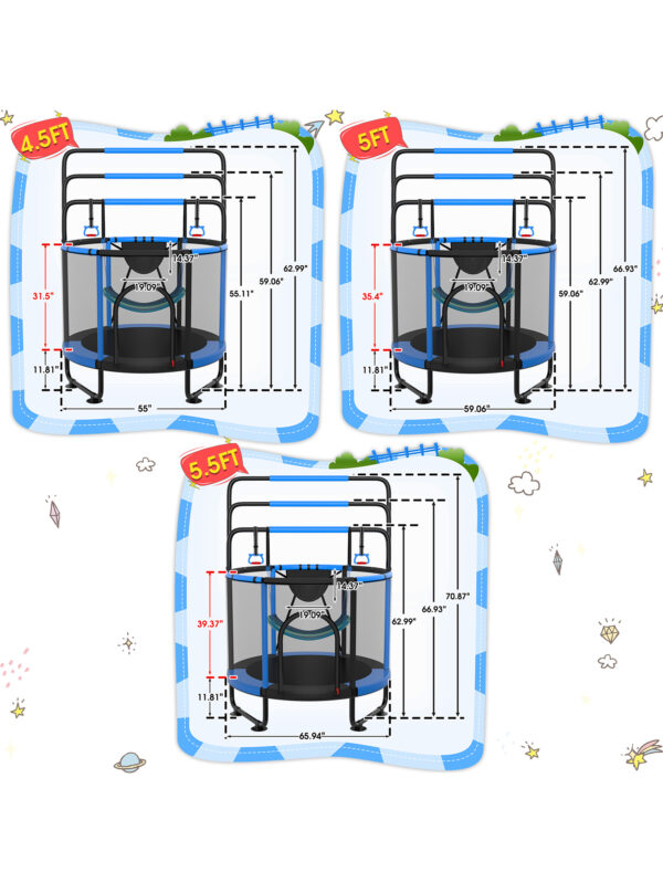 Delta Series Trampoline with Basketball Hoop, Swing and Adjustable Gymnastics Bar	Black - 66IN